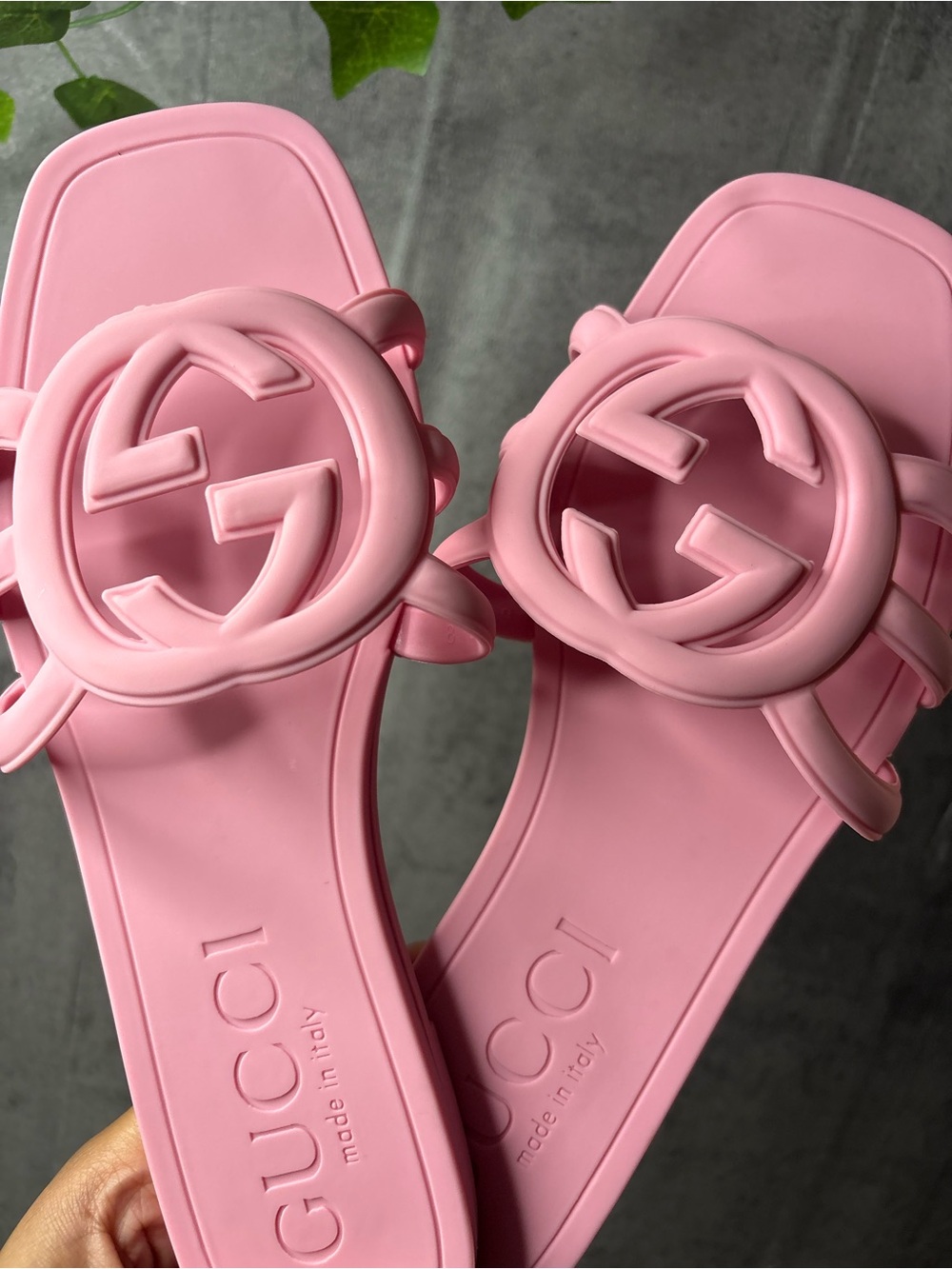 Gucci Pink Interlocking GG Rubber Slide Sandals